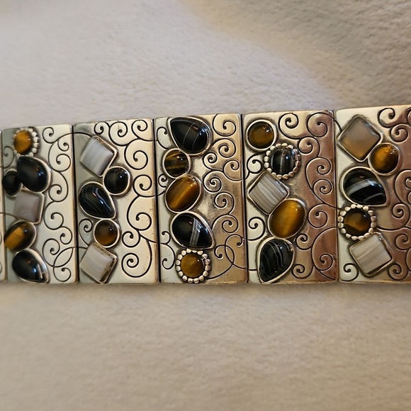 BRIGHTON Eye of the Tiger Multi-gemstone Scroll Wide Tile Bracelet - Picture 4 of 9